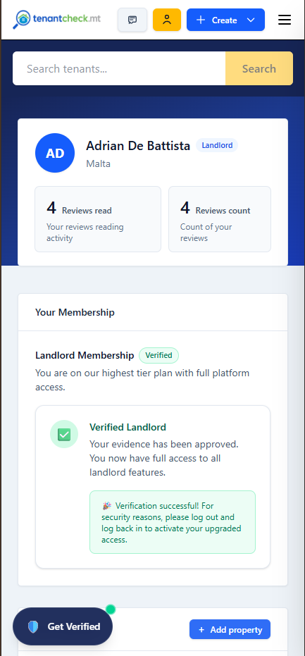 Landlord verified